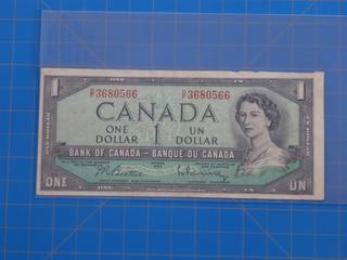 (1) 1954 Canadian - Bank of Canada $1.00 Bill, Modified Face