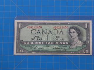 (1) 1954 Canadian - Bank of Canada $1.00 Bill, Replacement Note