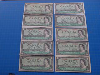 (10) Canadian - Bank of Canada $1.00 Bill, 1954