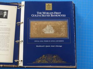 (29) World's First Gold and Silver Bank Notes, The Saga of Treasure Ships and Pirates. Gold Plated Bills with Certificate of Authenticity. 23 Karat Gold, Each Contains 2.5 Grams of Gold *NOTE: Information As Per Consignor*