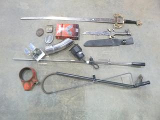 Qty of Misc. Items Dagger, Sword, Rotisserie, Drain Cleaner, Drain Snakes, Belt Buckles, Brake Pads, Exhaust Tip (C-2)