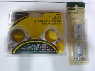 (1) Weaver 1 In. .22 Tip Off Quad Lock Rings Silver and (1) Weaver Aluminum Base Pair 2-Piece Silver for Savage 110 with Accutrigger, Stevens 200 (Upstairs)