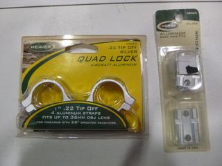 (1) Weaver 1 In. .22 Tip Off Quad Lock Rings Silver and (1) Weaver Aluminum Base Pair 2-Piece Silver for Winchester 70 (Upstairs)