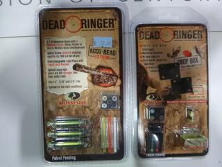 (1) Dead Ringer Drop Box Mossy Oak Green/Orange Sights, and (1) Dead Ringer Accu Bead Extreme Mossy Oak Front Sight (Upstairs)