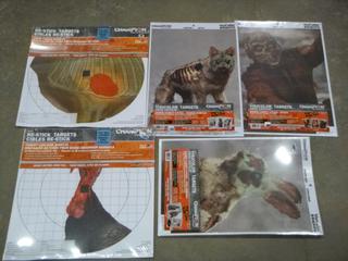 Qty of Champion Targets: (1) Zombie Vicious Animal, Size 12 In. x 18 In., Package of 6,  (1) Zombie Attack Variety Target, Size 12 In. x 18 In., Package of 6, (1) Zombie Cute Animal, Size 12 In. x 18 In., Package of 6, and (2) Re-Stick Targets, Size 16 In. x 15.75 In., Package of 25 Sheets (Upstairs)