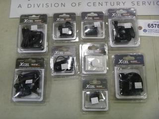 Qty of Assorted Spy Point XCEL Camera Items: (1) External Microphone, Model XHD-MIC, (1) Straight Plus 90 Degree Extenders, (1) Regular Battery, Model XHD-BATT, (1) Anti-Fog Inserts, Model XHD-FOG, (1) USB Power Adapter, Model XHD-A, (1) Dual Battery Charger, Model XHD-CHG, (1) Suction Mount, Model XHD-SM, (1) Vented Helmet Mount, Model XHD-VHM, and (1) Decoy Mount Model XHD-DM (Upstairs)