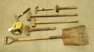 Qty of Sledge Hammers, (1) Shovel, (1) Flashlight, (2) Carpenters Hammers (T-2-3)