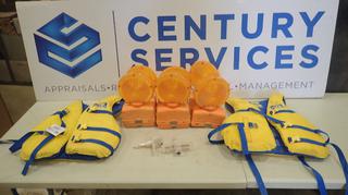 (6) SWS Warning Light, (2) Adult Life Jackets *Note: Need Bottom Covers For 3, Working Condition Unknown* (F2)