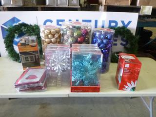 Lot of Assorted Christmas Decorations: Window Projector, Wreaths, Bulbs, Tree Toppers, Mini Lights, Kids Smart Watch (CRIB)