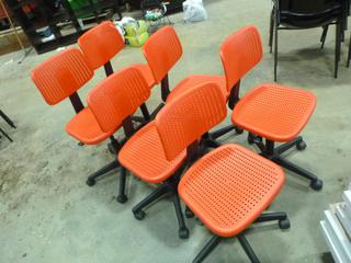 (6) Orange Office Chairs on Casters (Seacan)