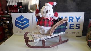 Lot of Assorted Christmas Decorations: Snowman and His Sleigh (CRIB)