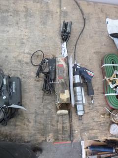 Lincoln Pneumatic Grease Gun C/w BAC Industries Mighty Rod Bender, Dremel Engraver And 34mm To 60mm Cylinder Engine Hone Kit