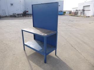 49in X 25in X 37in Metal Work Bench C/w Plywood Shelf