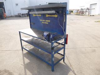 72 1/2in X 24in X 36in Steel Work Bencj C/w Plywood Shelves And Backing, Light And No 6 Vise