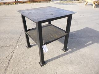 27 1/2in X 28in X 30 1/2in Steel Table w/ Wood Shelf