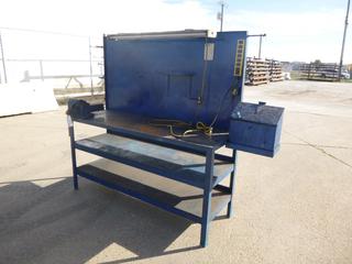 62in X 24in X 36in Steel Work Bench C/w Plywood Shelves And Back, Hanging Light And No 6 Vise