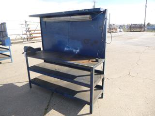 72in X 24in X 36in Steel Work Bench C/w Plywood Shelves And Back, Hanging Light And No 6 Vise