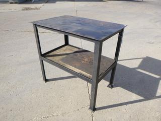 39in X 26in X 36 1/2in Steel Table w/ Plywood Shelf