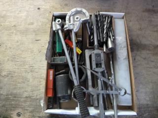 Adjustable Tap And Reamer Wrench C/w Manual Pipe Tube Bender, 5/8in Socket, 1 3/4in Socket And Assorted Size Drill Bits And Pipe Tap Bits