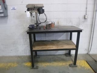 Delta Model 11900 120V Single Phase 8in Drill Press C/w Bench Grinder And 26in X 50in X 38in Custom Built Metal Table. SN 016597-W2012C *Note: Buyer Responsible For Load Out*