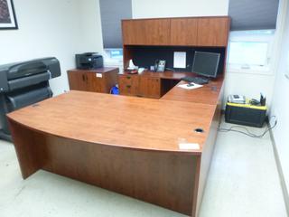 U-Shape Executive Office Desk C/w Hutch And (2) Under Desk Storage Cabinets *Note: Contents Not Included*