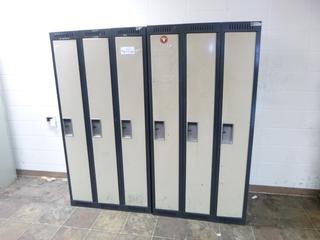 Qty Of (2) 3-Door Lockers *Note: Damage To Back Of Locker*