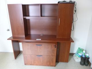 71in X 19.5in X 67in Office Desk w/ Side Storage C/w 2-Drawer Filing Cabinet *Note: Contents Not Included*