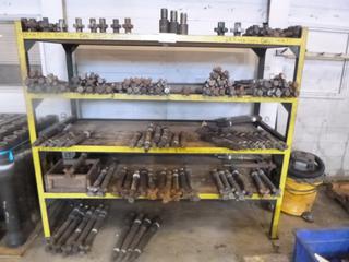 84in X 36in X 72in Custom Metal Shelf C/w Approx. (14) 4 3/4in Catch Caps, Approx. (23) 4 3/4in Rotor Catch Caps and Shaft, Approx. (18) 6 1/2in Rotor Catch Caps, Approx. (15) 6 1/2in Rotor Catch Shafts And Approx. (15) 6 1/2in Rotor Caps And Shaft *Note: Buyer Responsible For Load Out*