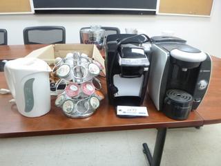 Keurig Coffee Maker C/w Keurig Tree, Tassimo Coffee Maker And Kettle 