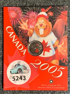 2005 Canada Twenty Five Cent Beaver Colour Printed Coin.