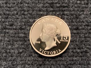 2008 Canada Fifteen Dollar Sterling Silver "Queen Victoria" Coin.