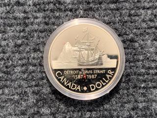 1987 Canada Commemorative John Davis Exploration 400th Anniversary Silver Dollar.