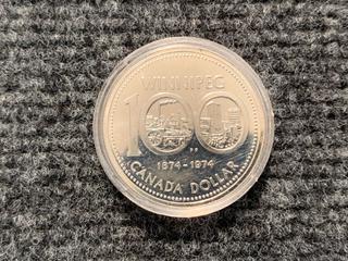 1974 Canada Commemorative Winnipeg Centennial Silver Dollar.