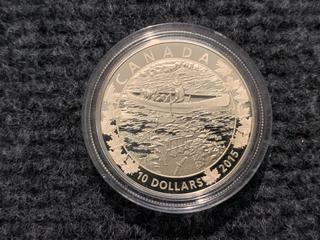 2015 Canada Ten Dollar Silver "Canoe Across Canada - Mirror, Mirror" Coin.