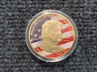 Presidents of The United States Donald J. Trump Colour Printed Coin.
