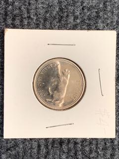 1967 Canada Twenty Five Cent Silver Centennial Coin.