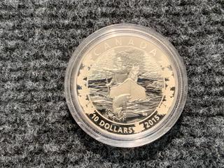 2015 Canada Ten Dollar Silver "Canoe Across Canada - Splendid Surroundings" Coin.