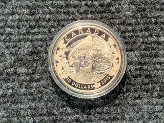 2015 Canada Ten Dollar Silver "Canoe Across Canada - Wondrous West" Coin.