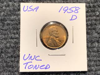 1958 USA One Cent Coin.