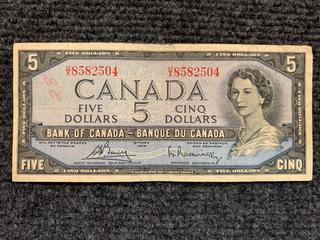 1954 Canada Five Dollar Bank Note, S/N UX8582504.