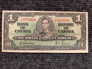 1937 Canada One Dollar Bank Note, S/N HM1073424.