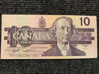 1989 Canada Ten Dollar Bank Note, S/N BEG6519609.