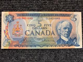 1972 Canada Five Dollar Bank Note, S/N CL3831095.