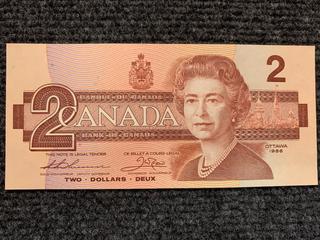 1986 Canada Two Dollar Bank Note, S/N BUV0850609.