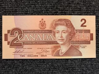 1986 Canada Two Dollar Bank Note, S/N BUV0850605.