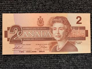 1986 Canada Two Dollar Bank Note, S/N BUV0850602.