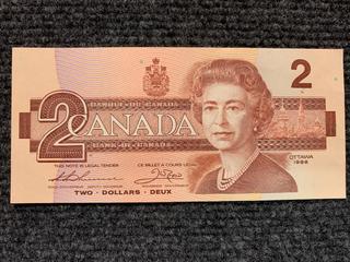 1986 Canada Two Dollar Bank Note, S/N BUV0850599.