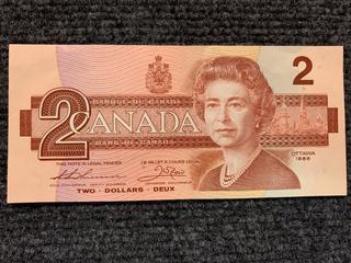 1986 Canada Two Dollar Bank Note, S/N EGJ7395203.