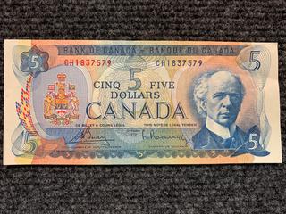 1972 Canada Five Dollar Bank Note, S/N CH1837579.