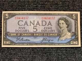 1954 Canada Five Dollar Bank Note, S/N WC3454157.